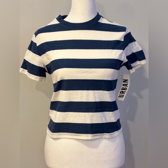 BDG Tops - BDG Navy and White Striped Short Sleeve Tee